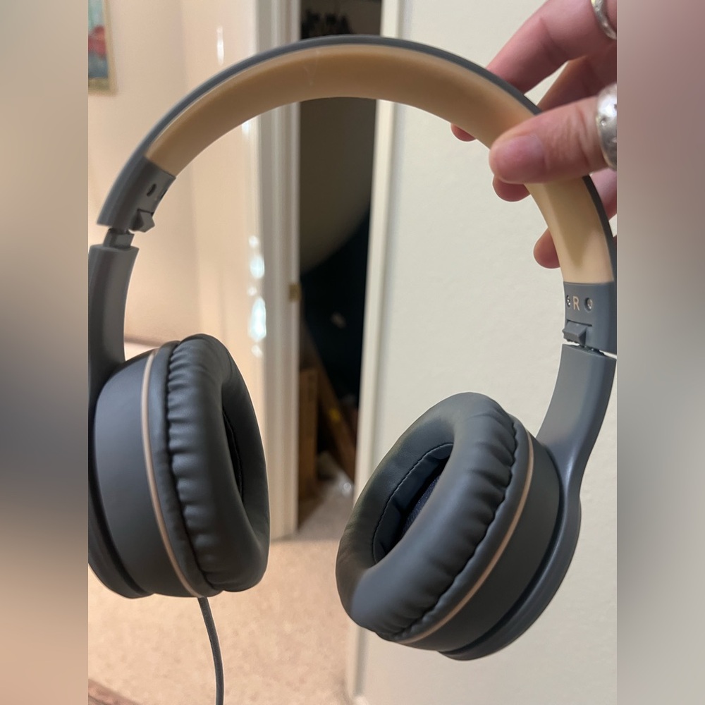 Gray and Tan Over-Ear Headphones